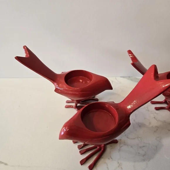 Set of 4 Vintage CB2 Red Chick Iron Tea Light Candle Holders or Votive Holders - Picture 4 of 5